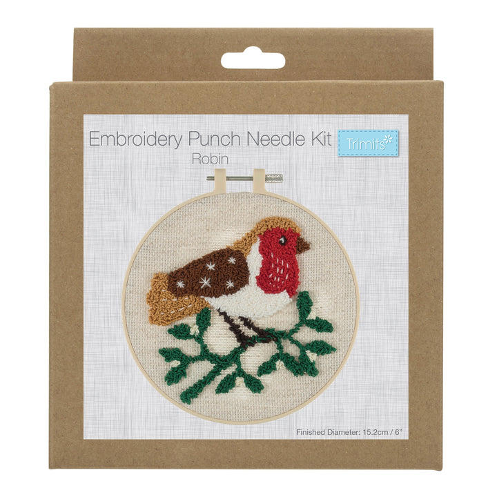 Punch Needle Kit: Floss and Hoop: Christmas: Robin