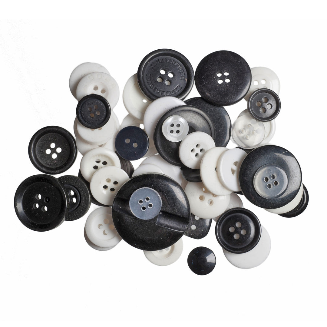 Buttons: Craft: Bag: Assorted Black & White: 50g