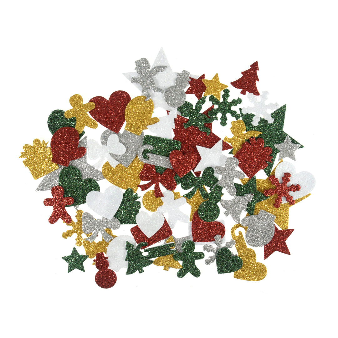 Motif: Felt Shapes: Glitter Christmas: Sticky Back: 80 Pieces