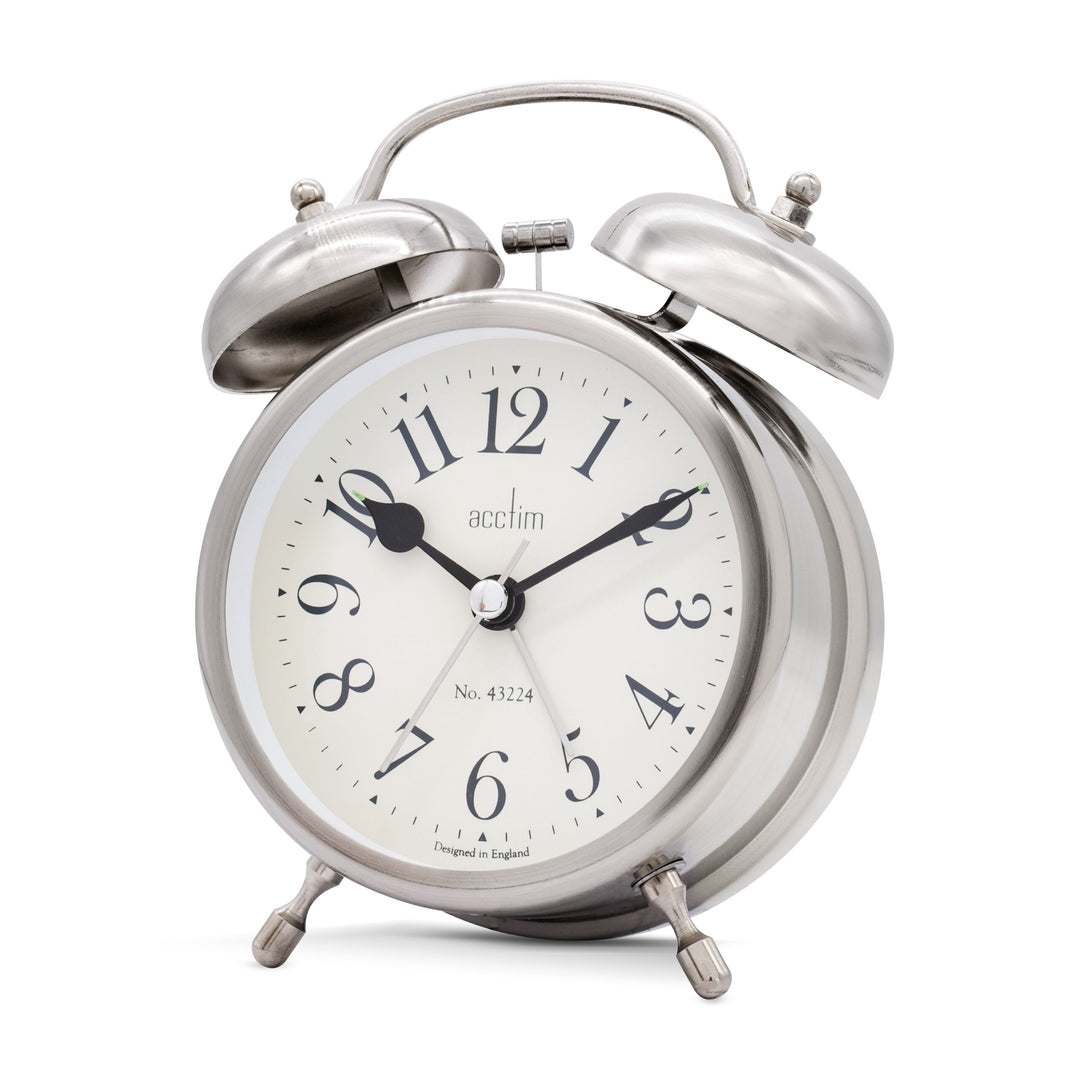 Acctim Pembridge Double Bell Alarm Clock Antique Silver 14629