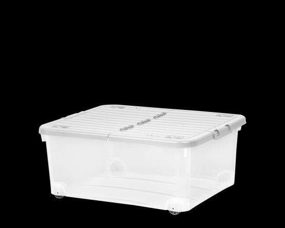 30L Box with Wheels & Folding Lid Clear/Cool Grey