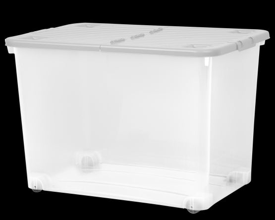 80L Box with Wheels & Folding Lid Clear/Cool Grey