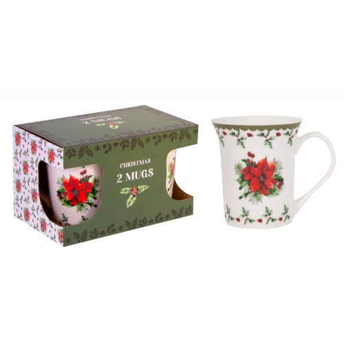 Christmas Holly Set Of 2 Mugs