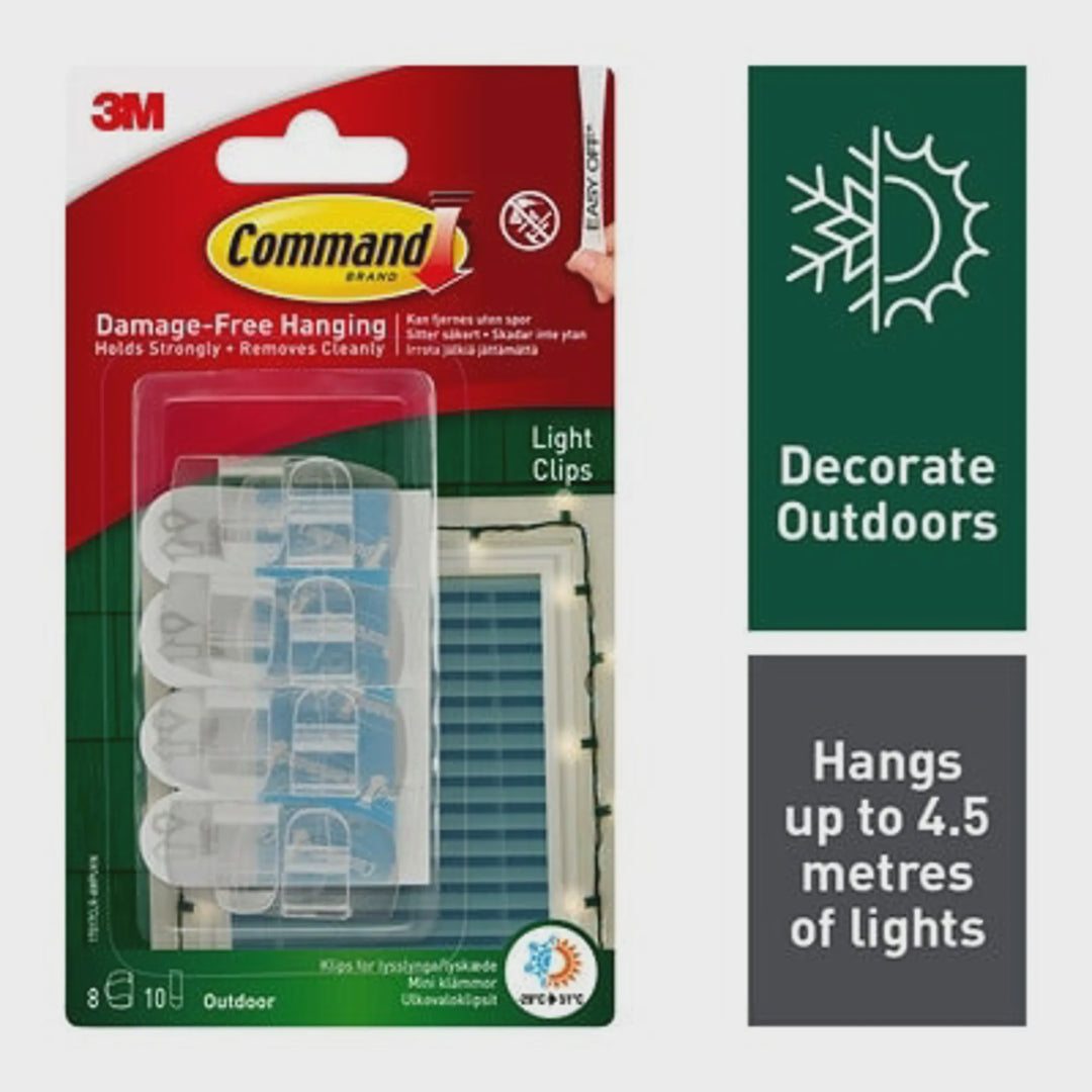 Command Small Clear Outdoor lights Clip, Pack of 8