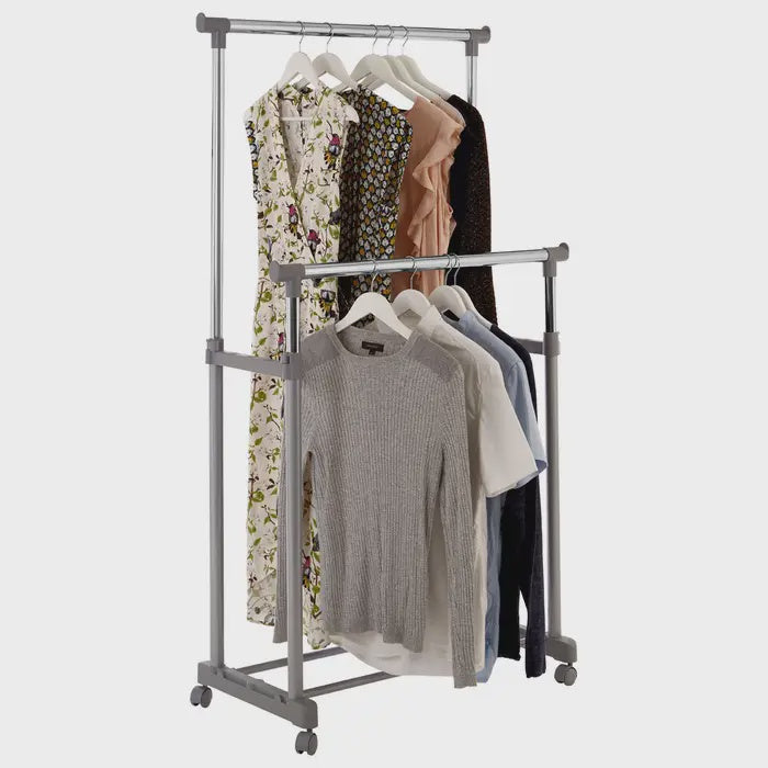 Clothes Hanging Double Rail With Wheels