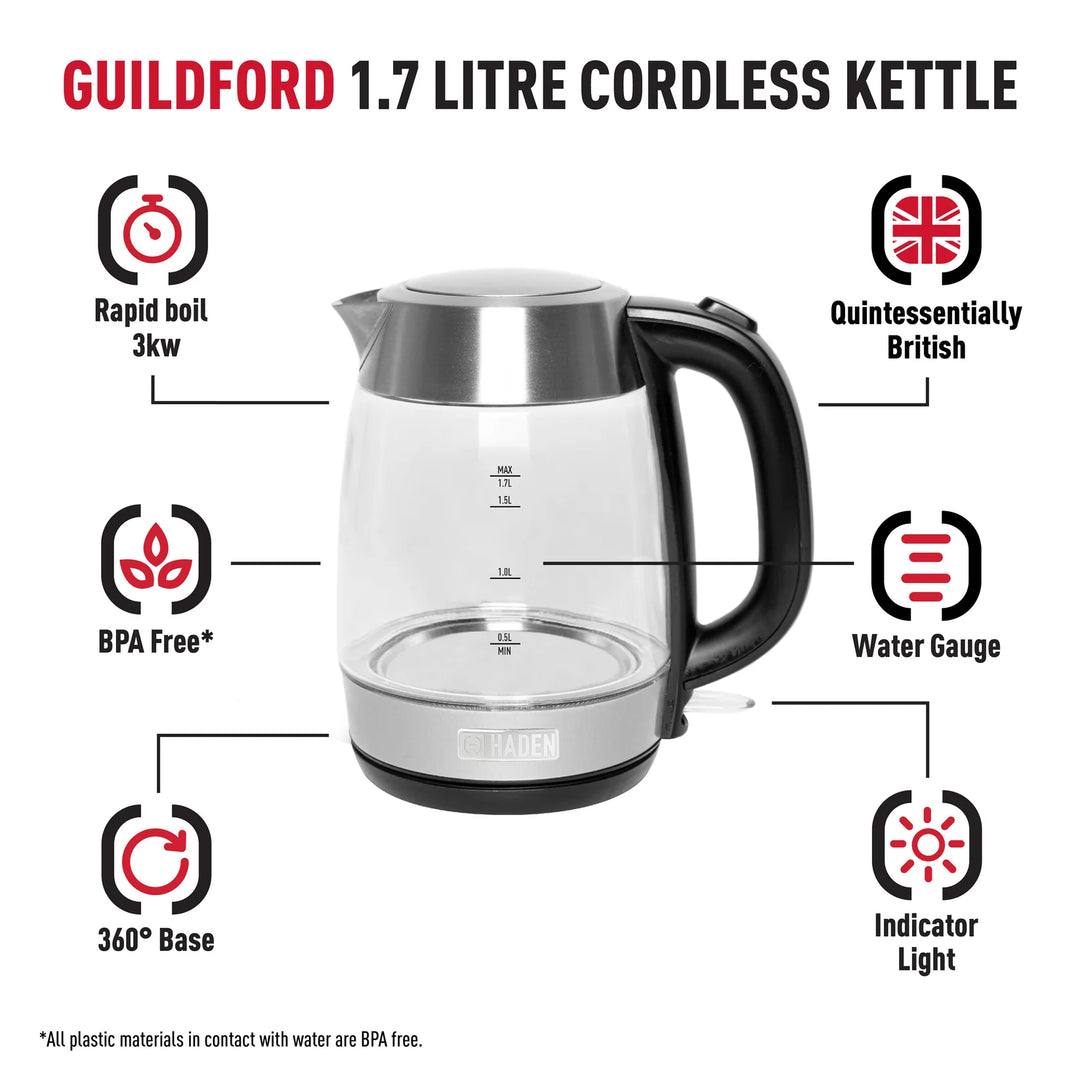 Haden 1.7Ltr Guildford Glass Kettle