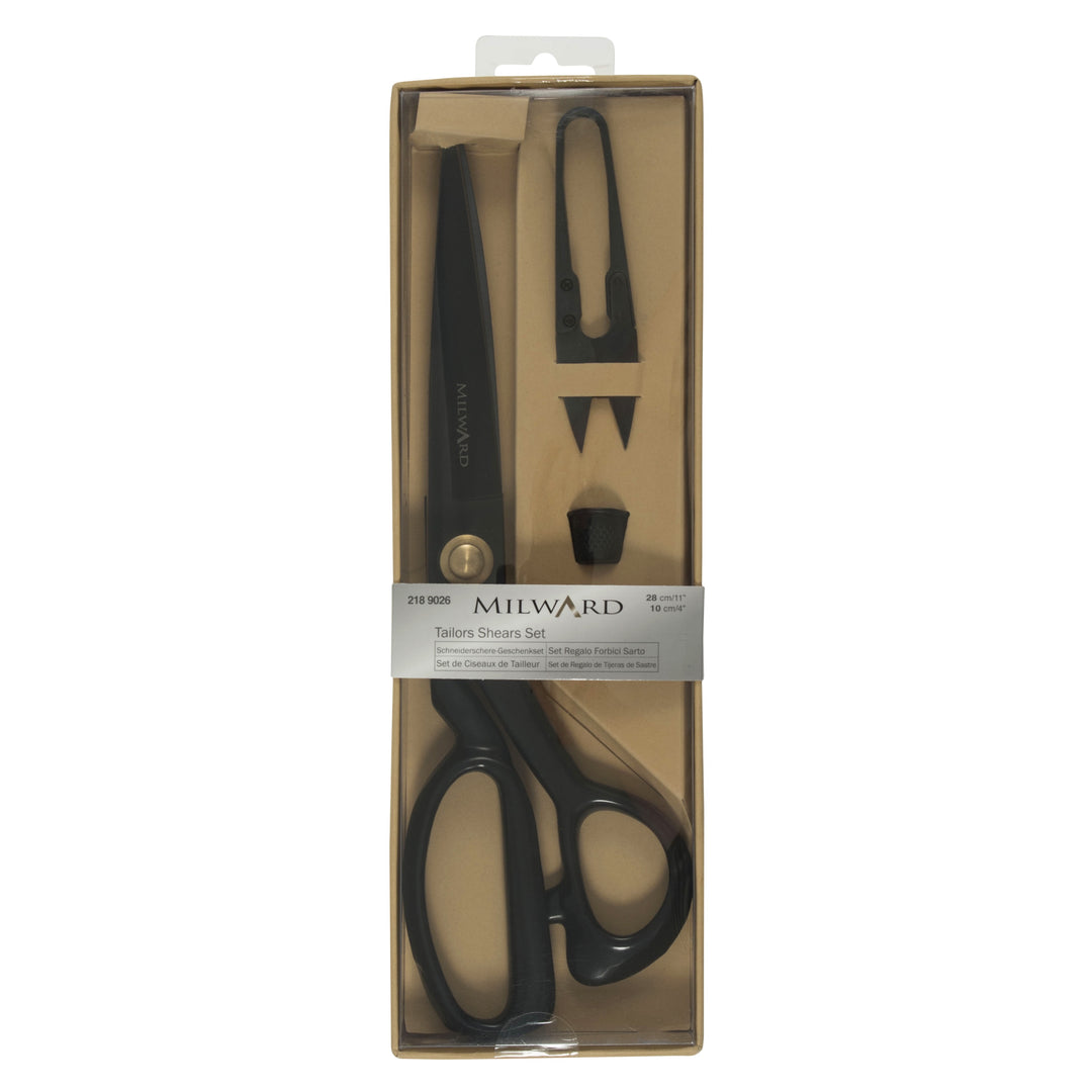 Scissors: Gift Set: Tailors Shears (28cm) Thread Snips (10cm) and Thimble: Black