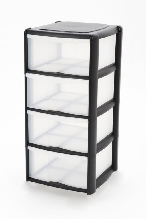 Tontarelli 4 Drawer Tower with Clear Drawers Black