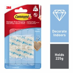 Command Mini Clear Hooks with Clear Strips 6 Hooks, 8 Small Strips