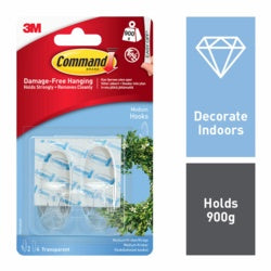 Command Medium Clear Hooks with Clear Strips 2 Medium Hooks, 4 Medium Strips