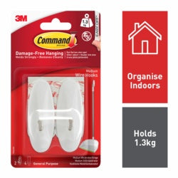 Command Medium Wire Hooks 2 Hooks, 4 Medium Strips