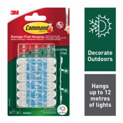 Command Outdoor Decorating Clips 20 Clips, 24 Water Resistant Strips