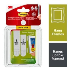 Command Medium and Large Picture Hanging Strips Value Pack 4 Sets of Medium Strips, 8 Sets of Large Strips