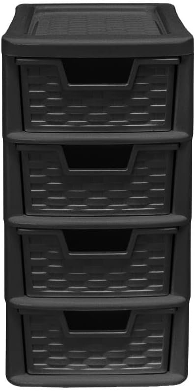 Plastic Rattan Handi 4 Drawer Storage Tower Shallow Drawers Black