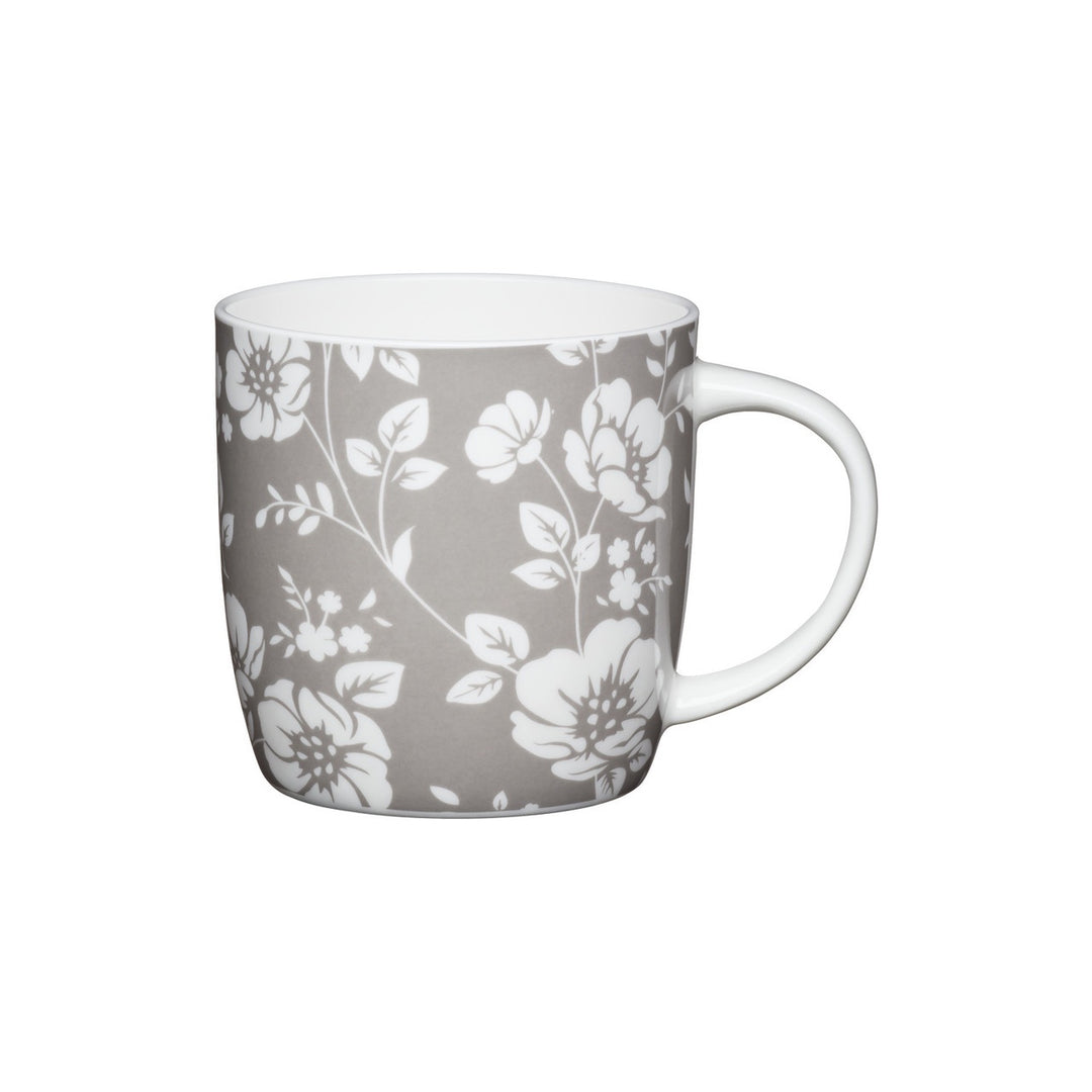 KitchenCraft Set of Four China Grey Floral Mugs