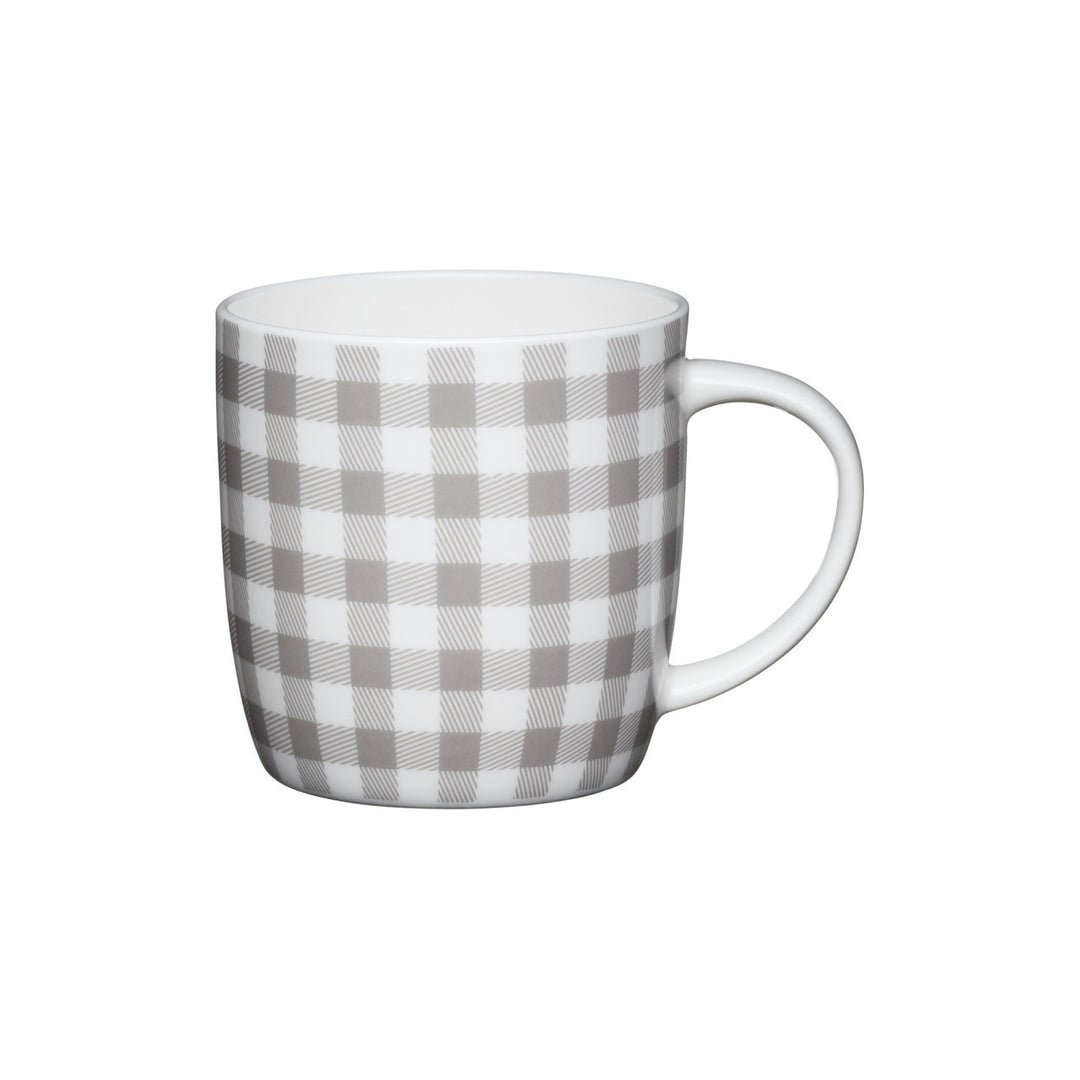 KitchenCraft Set of Four China Grey Gingham Mugs