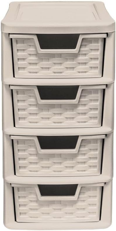 Plastic Rattan Handi 4 Drawer Storage Tower Shallow Drawers Mushroom