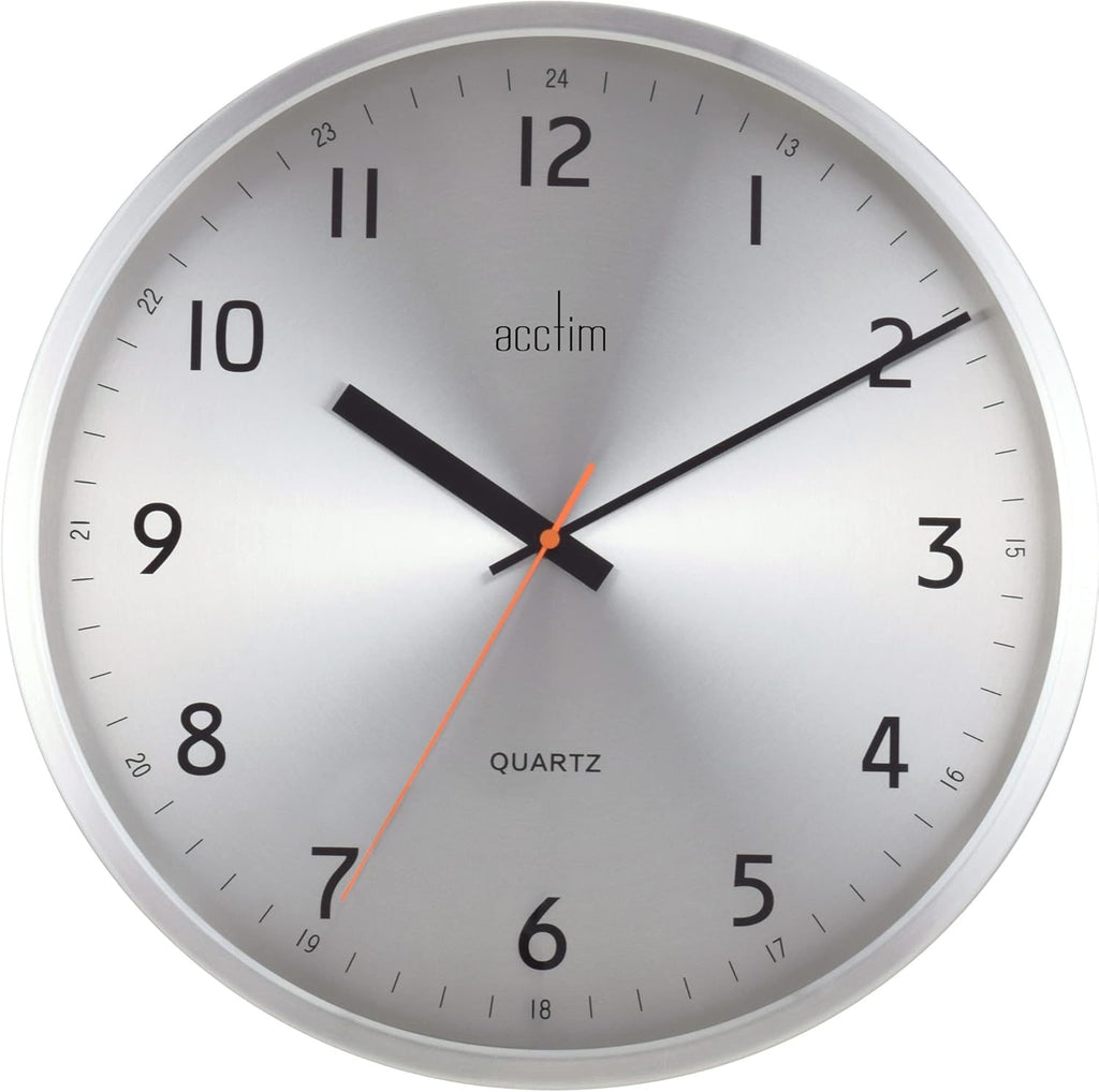 Acctim Klar 40cm Sweep Non-Ticking Metal Wall Clock Brushed Aluminium 29597