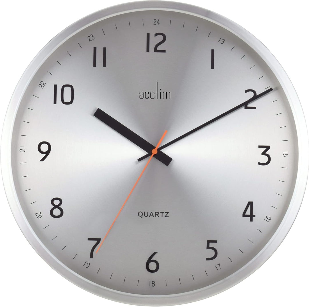 Acctim Klar 40cm Sweep Non-Ticking Metal Wall Clock Brushed Aluminium 29597