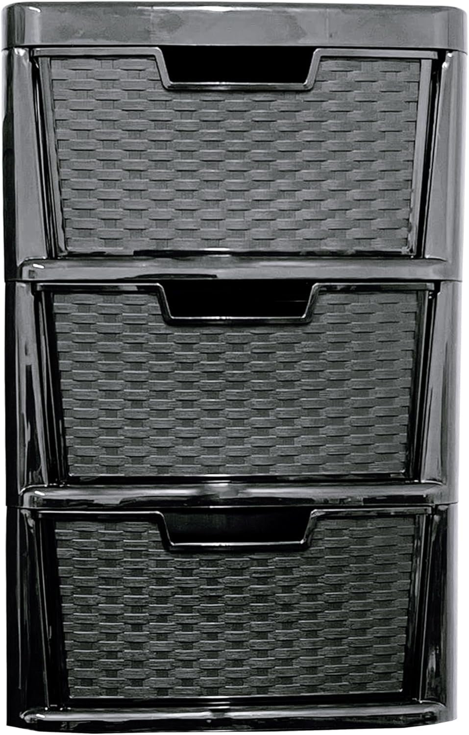 Plastic Rattan 3 Drawer Storage Tower Black