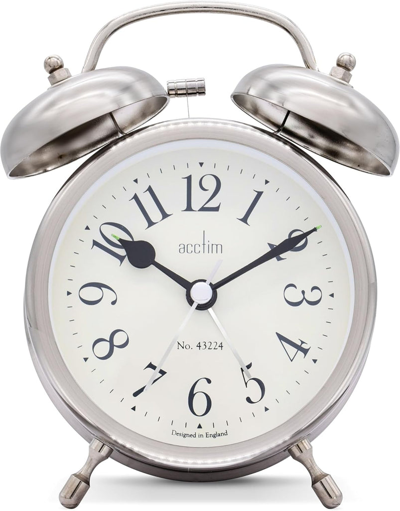 Acctim Pembridge Double Bell Alarm Clock Antique Silver 14629