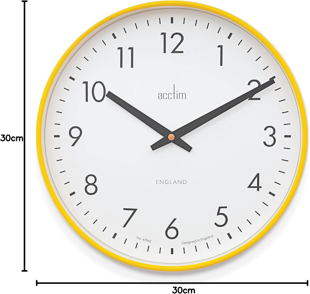 Acctim Riley Modern Bright Petunia Yellow 30cm Wall Clock 22571