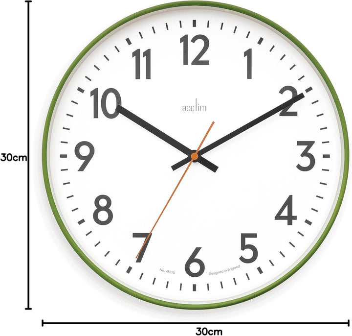 Acctim Hugo Modern Bright 30cm Wall Clock Grass 23035