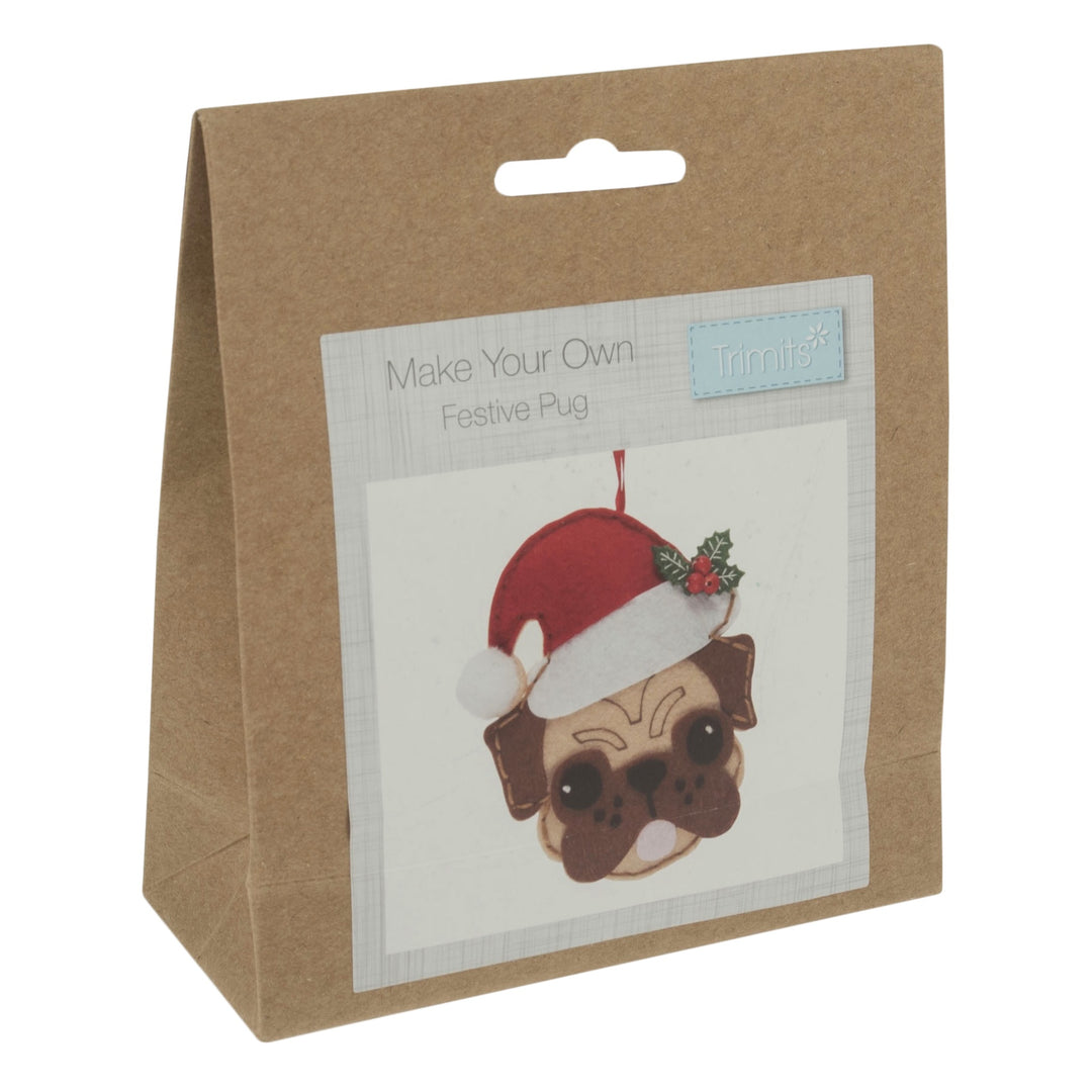 Felt Decoration Kit: Pug in Santa Hat