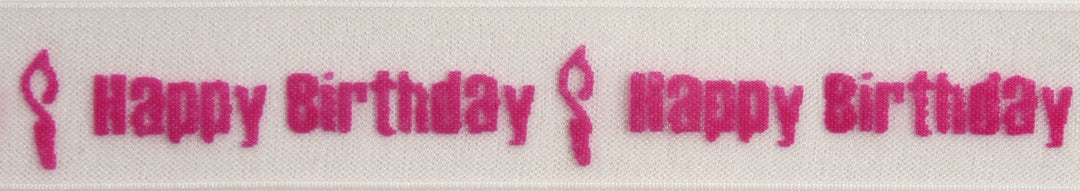 Ribbon: Happy Birthday: Candle: 3.5m x 15mm: Hot Pink on White