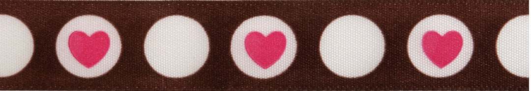 Ribbon: Circle Heart: 3.5m x 15mm: Hot Pink & Brown on White