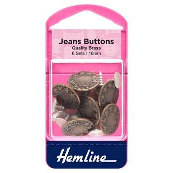 Jeans Buttons: 16mm: Bronze: 6 Sets