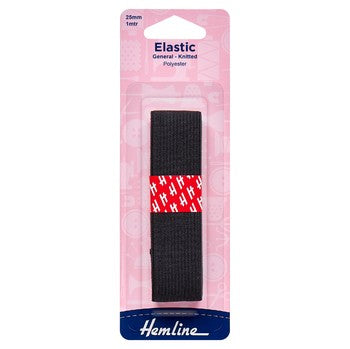 General Purpose Knitted Elastic: 1m x 25mm: Black