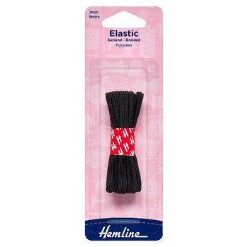 General Purpose Braided Elastic: 5m x 3mm: Black