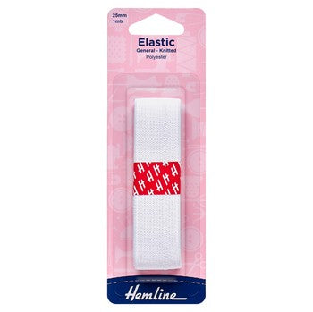 General Purpose Knitted Elastic: 1m x 25mm: White