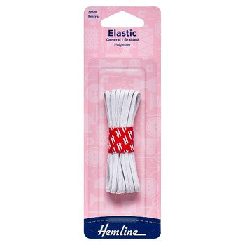 General Purpose Braided Elastic: 5m x 3mm: White