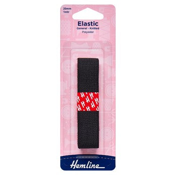 General Purpose Knitted Elastic: 1m x 20mm: Black