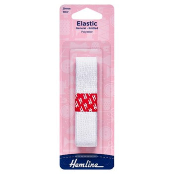 General Purpose Knitted Elastic: 1m x 20mm: White