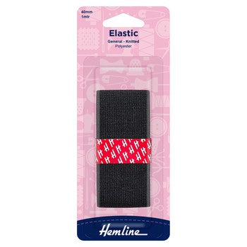 General Purpose Knitted Elastic: 1m x 40mm: Black