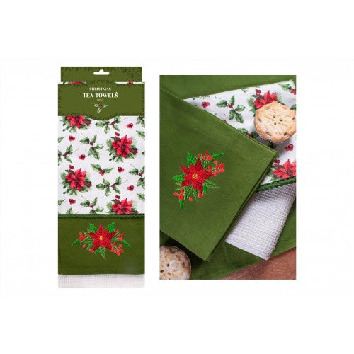 Christmas Holly 3 Pack Tea Towels 50X70cm