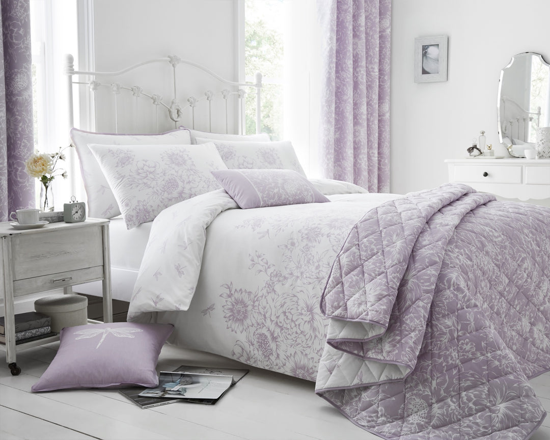 Floral Border Duvet Cover Set Double Lilac