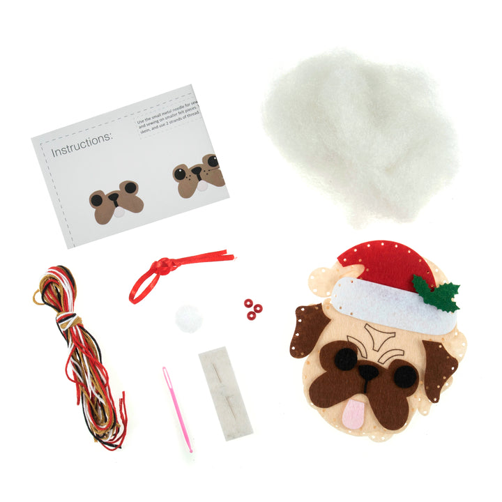 Felt Decoration Kit: Pug in Santa Hat