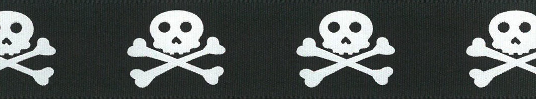 Ribbon: Skull & Bones: 25mm: Black and White - Sold By The Metre