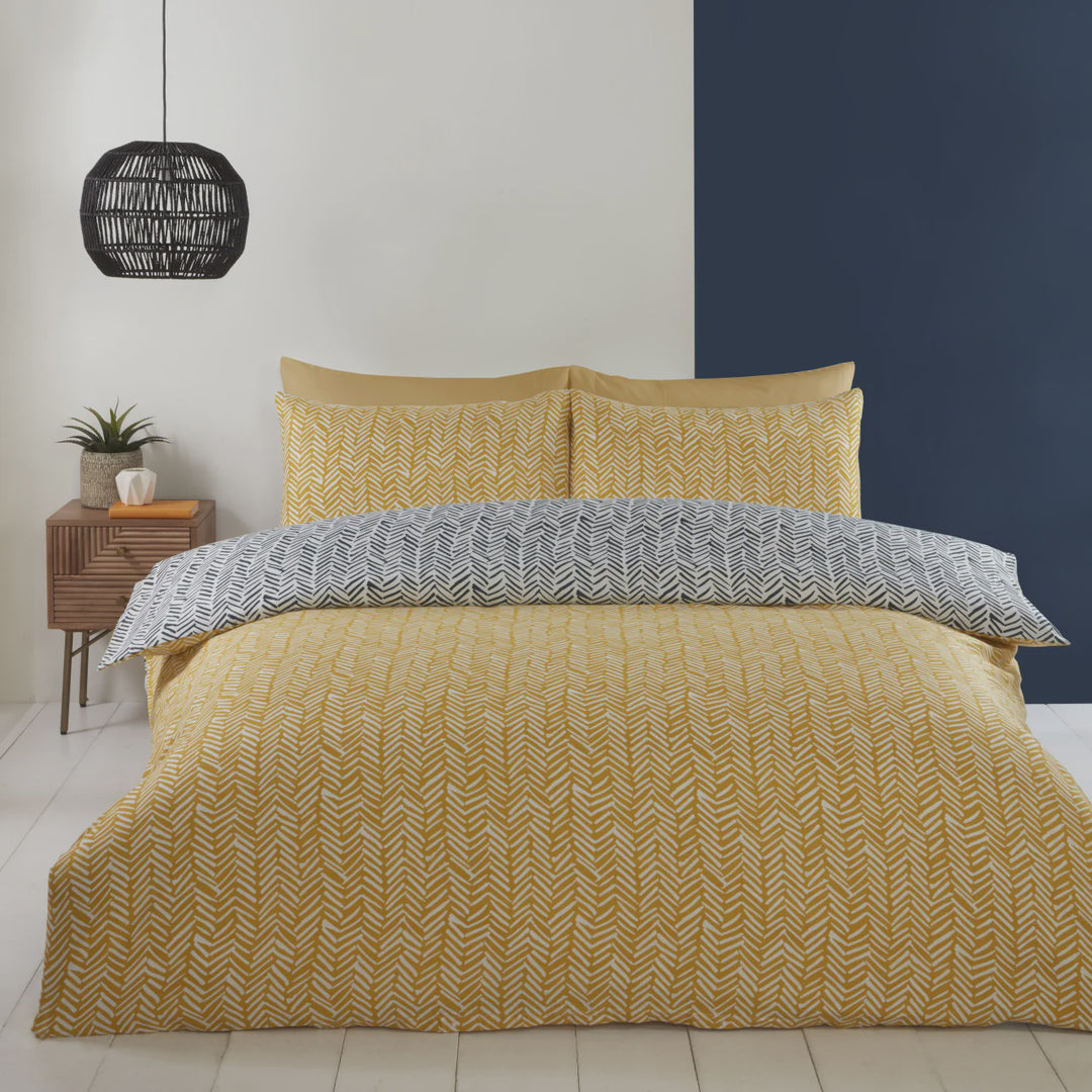 Helston Duvet Cover Set Ochre Reversible