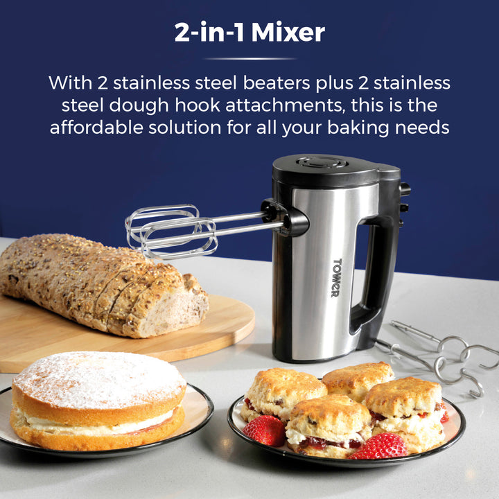 Tower 300W Stainless Steel Hand Mixer T12016