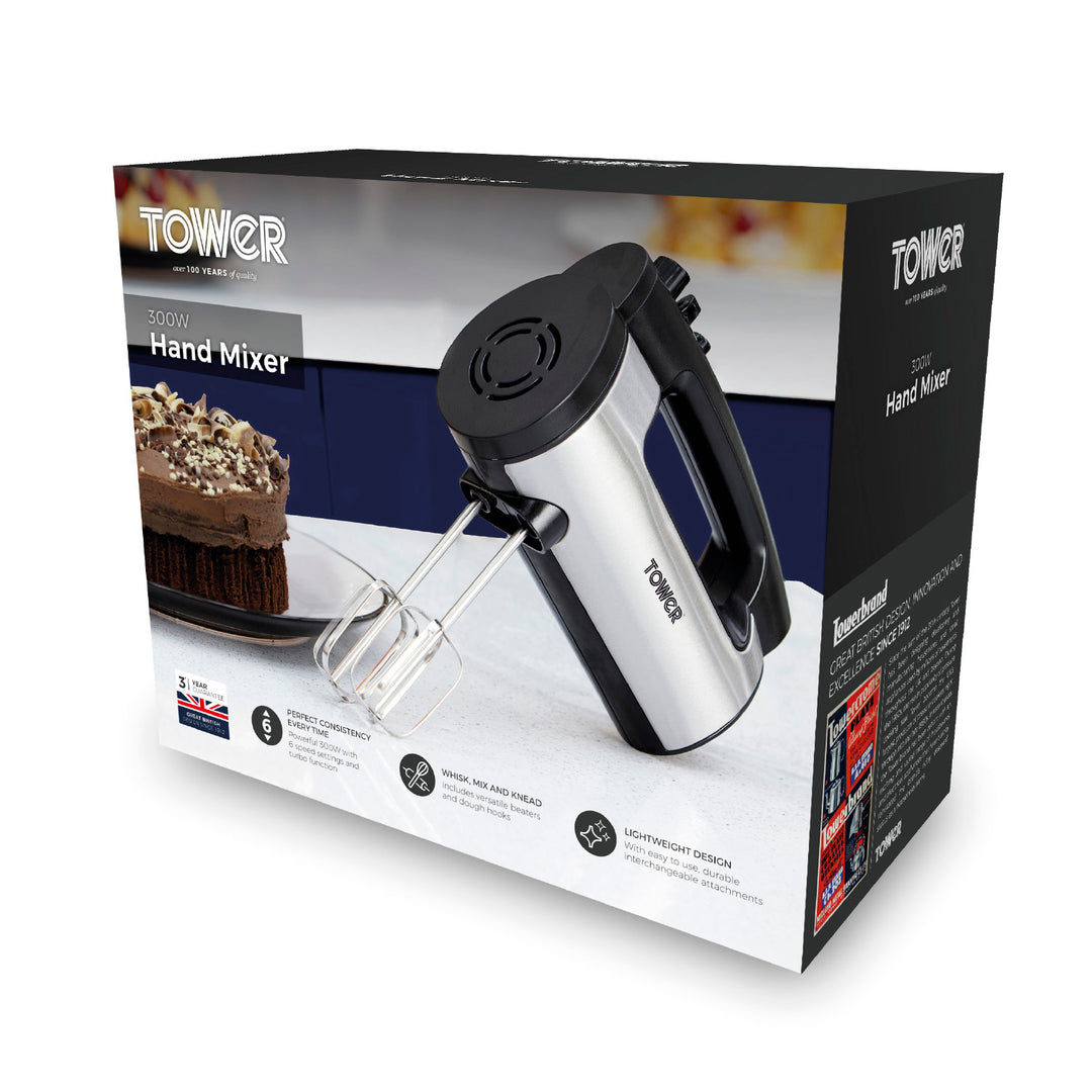 Tower 300W Stainless Steel Hand Mixer T12016