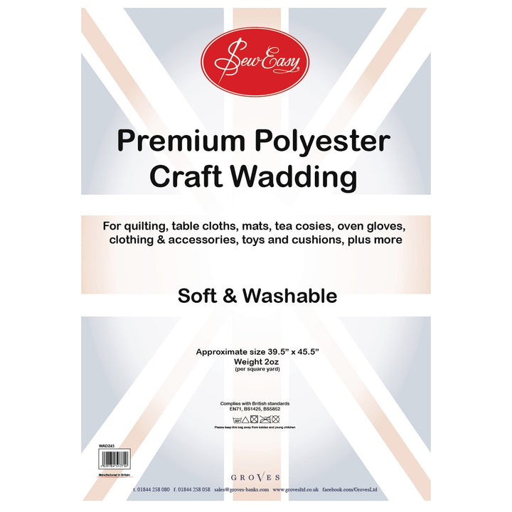 Poly Wadding: 2oz: 100 x 115cm (39.5 x 45.5in)