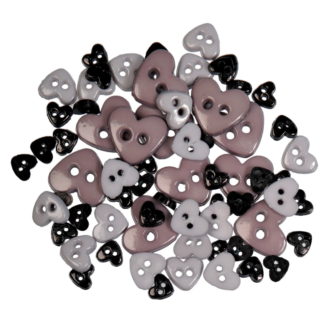 Buttons: Craft: Mini: Hearts: Black: 2.5g