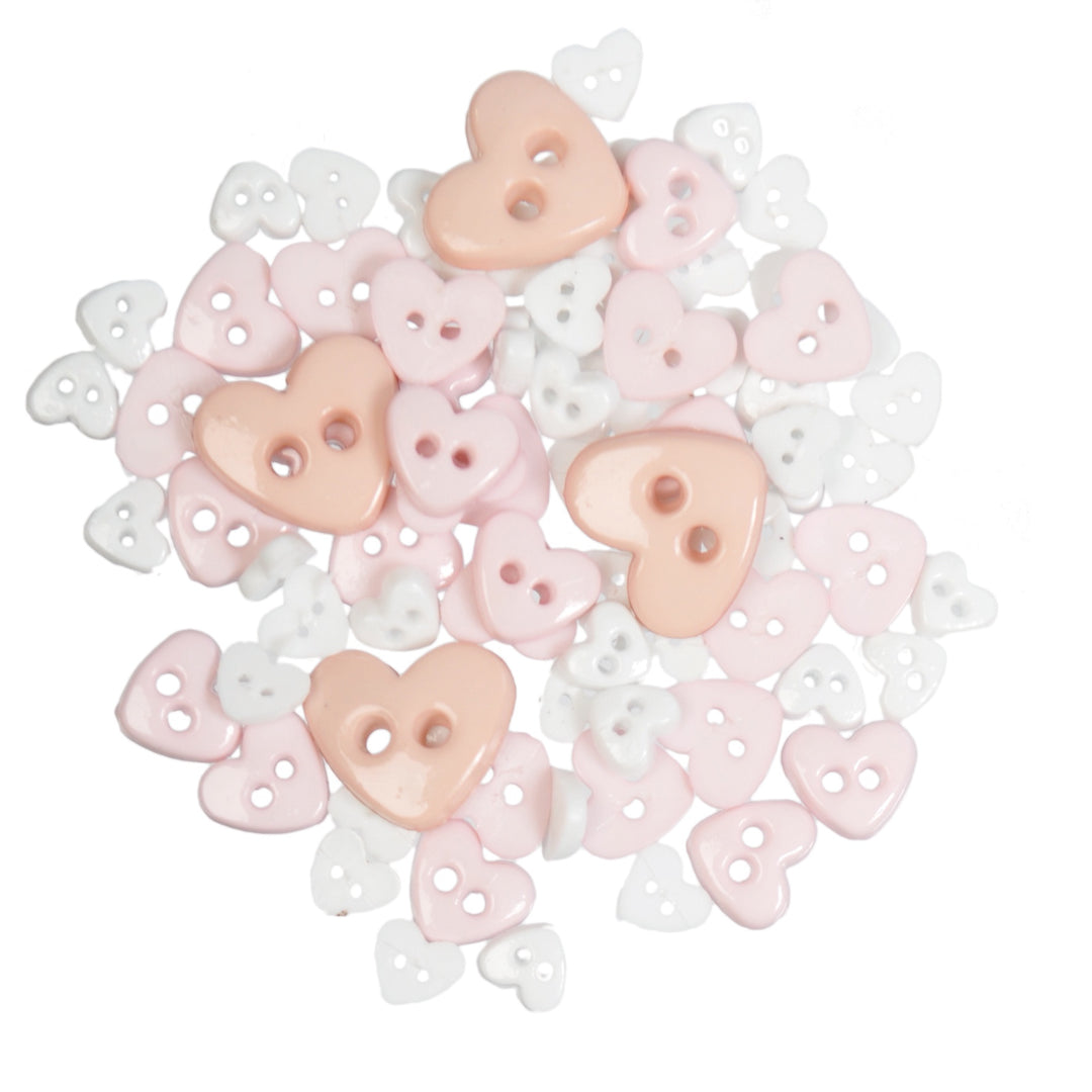 Buttons: Craft: Mini: Hearts: White: 2.5g