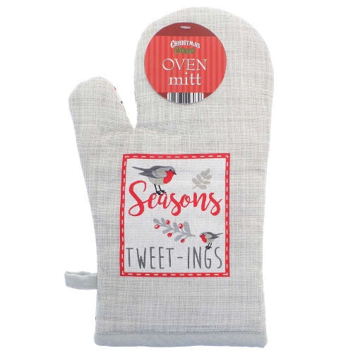 Xmas Robin Gauntlet Single Oven Glove Mitt