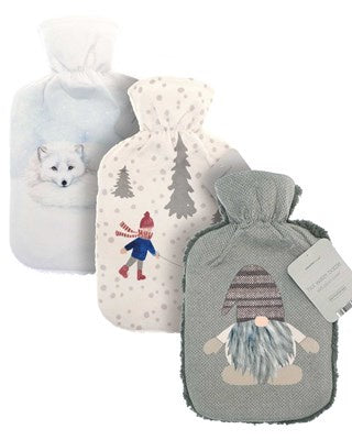 Hot Water Bottle with Printed Plush Sherpa Reverse Cover